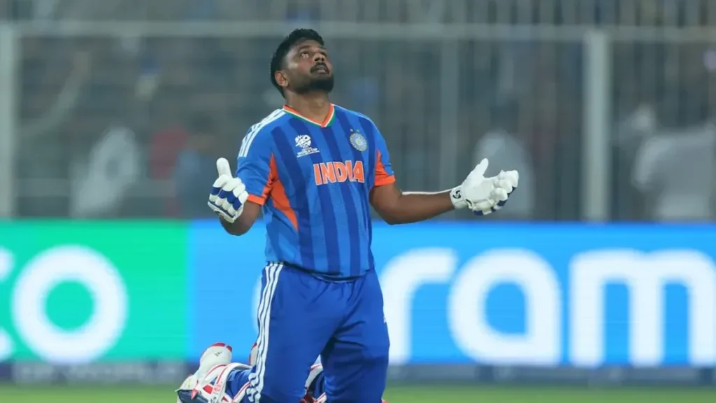 Sanju Samson biography: Samson celebrates during the T20 World Cup semi-final