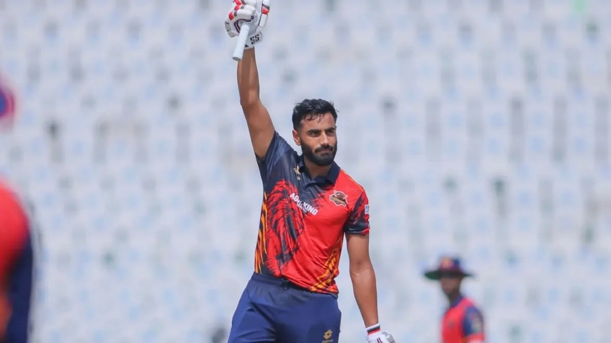 Naman Dhir biography: Naman Dhir celebrating in domestic T20 action
