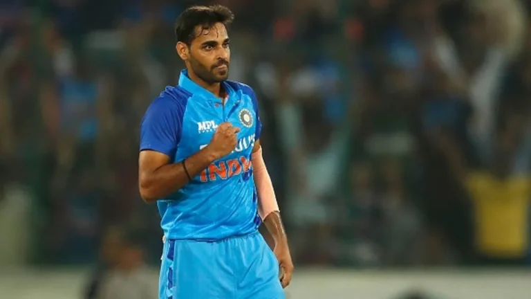 bhuvneshwar kumar biography: Bhuvneshwar Kumar in the India T20I blue jersey