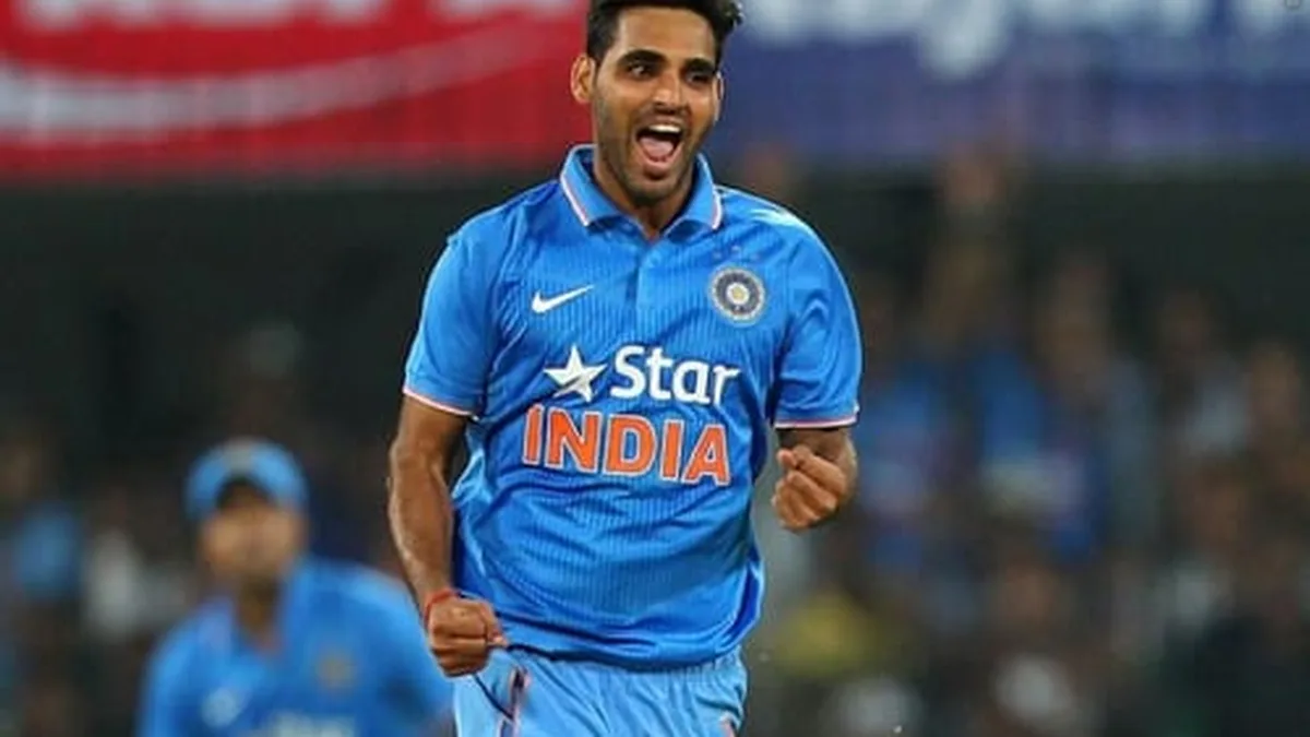 bhuvneshwar kumar biography: Bhuvneshwar Kumar in India blue during his T20I career
