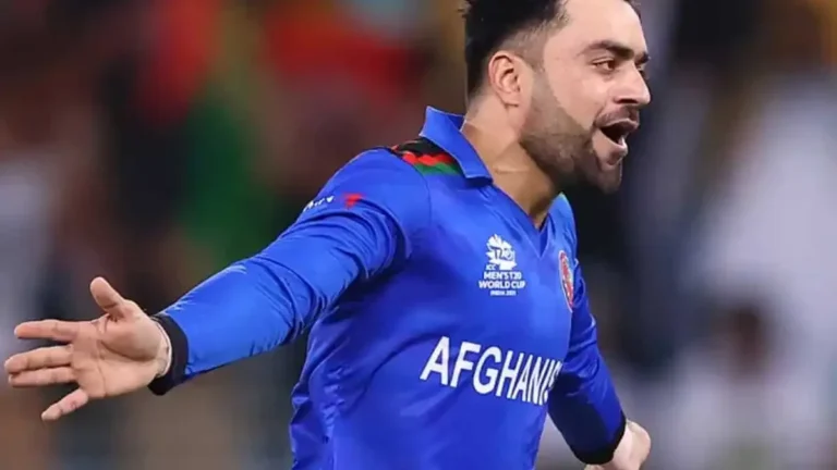 Rashid Khan biography: Rashid Khan celebrating in the Afghanistan T20 World Cup jersey