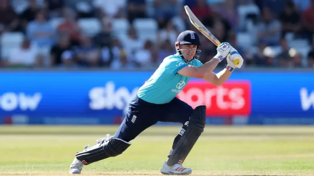 Harry Brook biography: Harry Brook punching the ball into the off side during the ODI series against Sri Lanka at Chester-le-Street